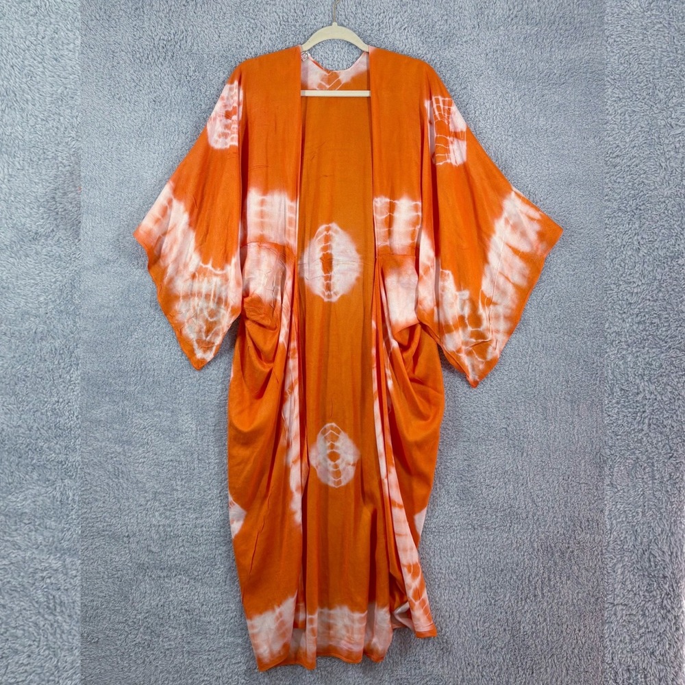 Free People Spellbound Tie Dye Kimono Duster Orange Viscose Boho Beach‎ Cover Up - Picture 2 of 6